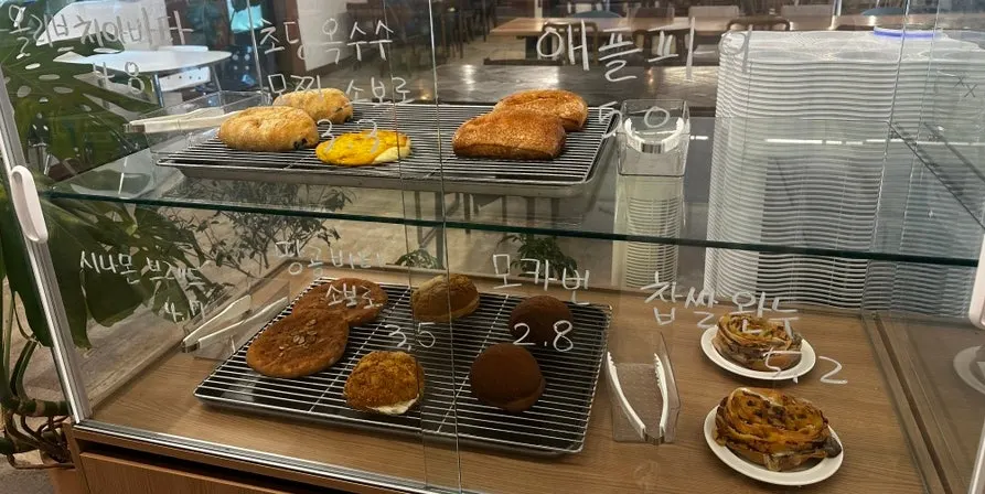 Desserts displayed in the showcase