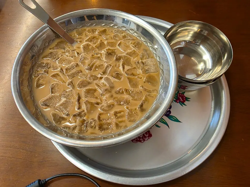 Old-style misutgaru served in a large brass bowl