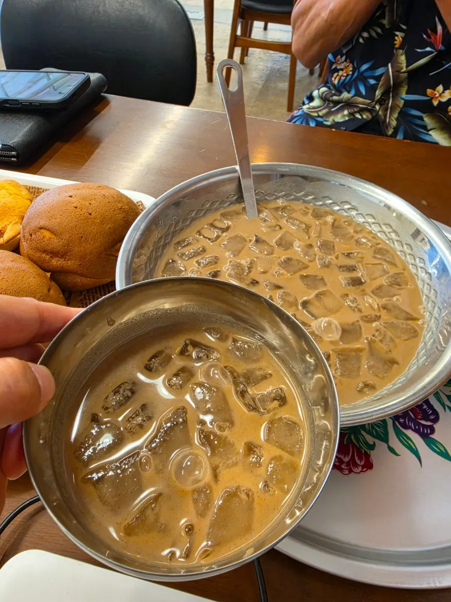 Misutgaru poured into a small stainless bowl