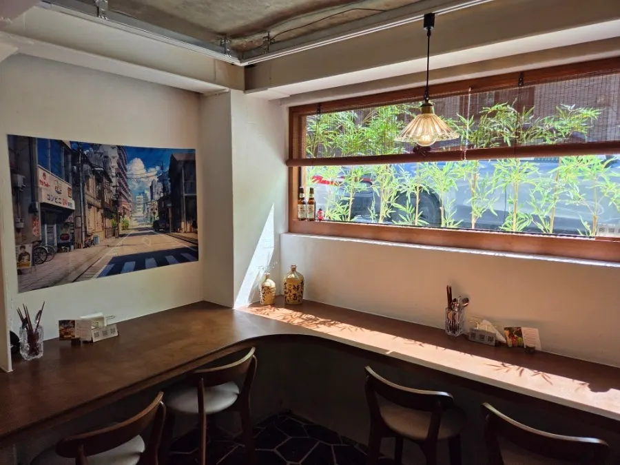 Interior decor and window seating at Dangke Donkatsu