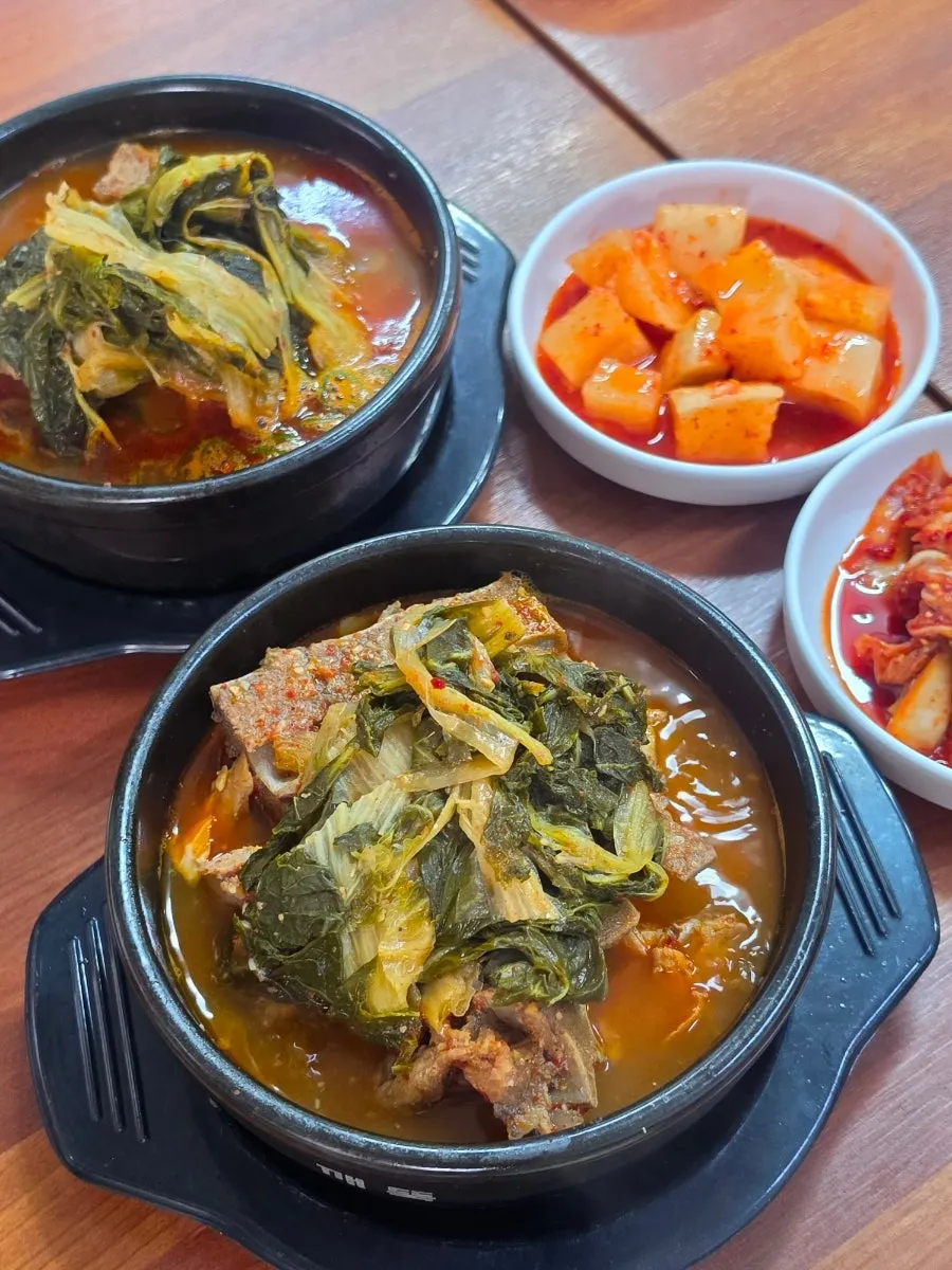 Regular and spicy pork bone soup bowls side by side