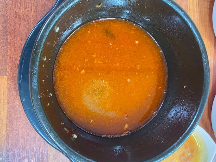 Emptied pork bone soup bowl