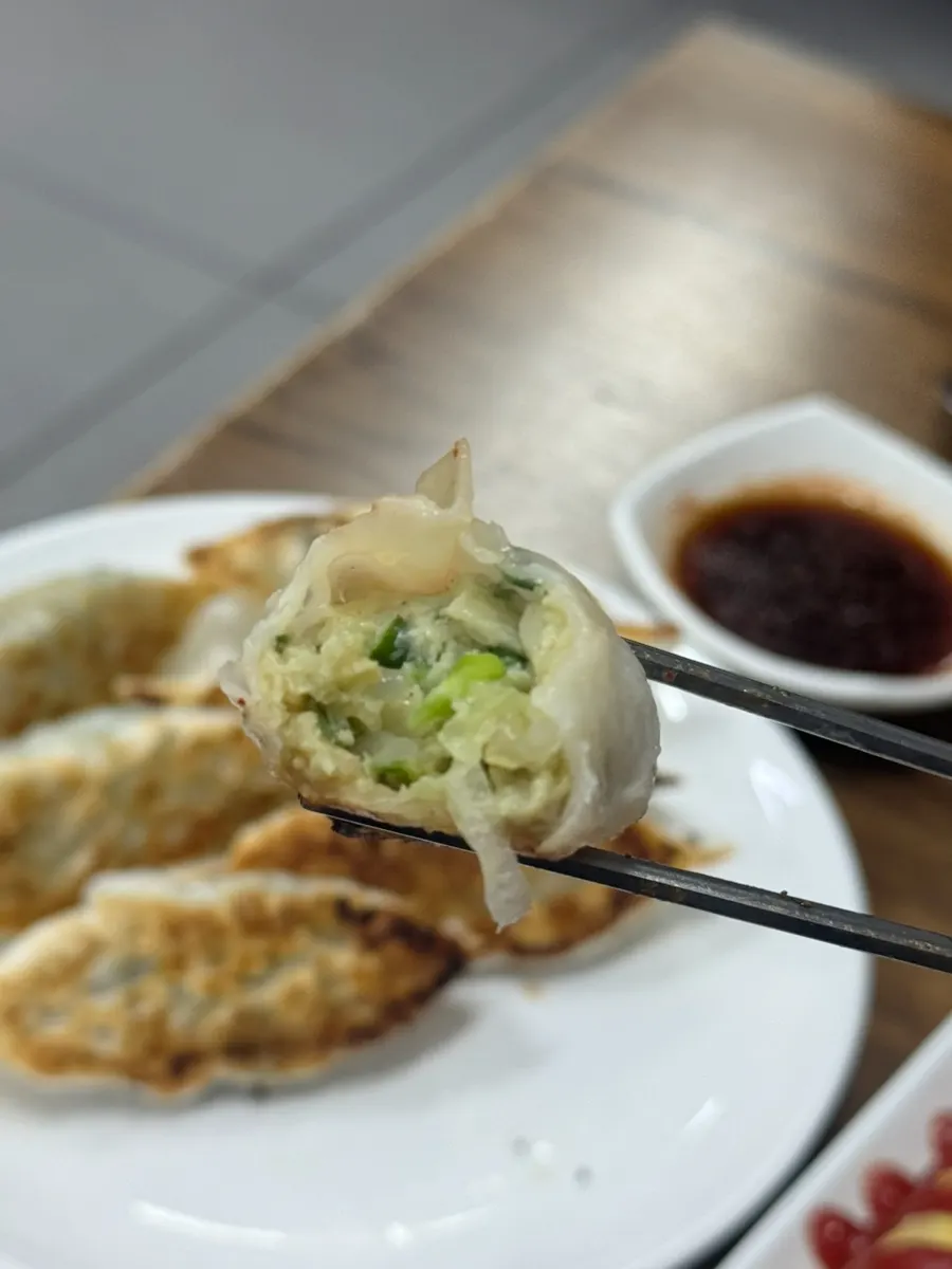 아랫면이 바삭한 군만두 접시