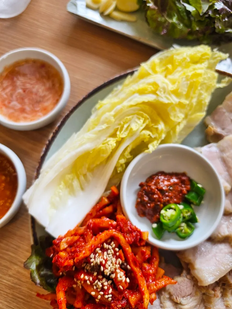 House-made bossam kimchi coated in red seasoning