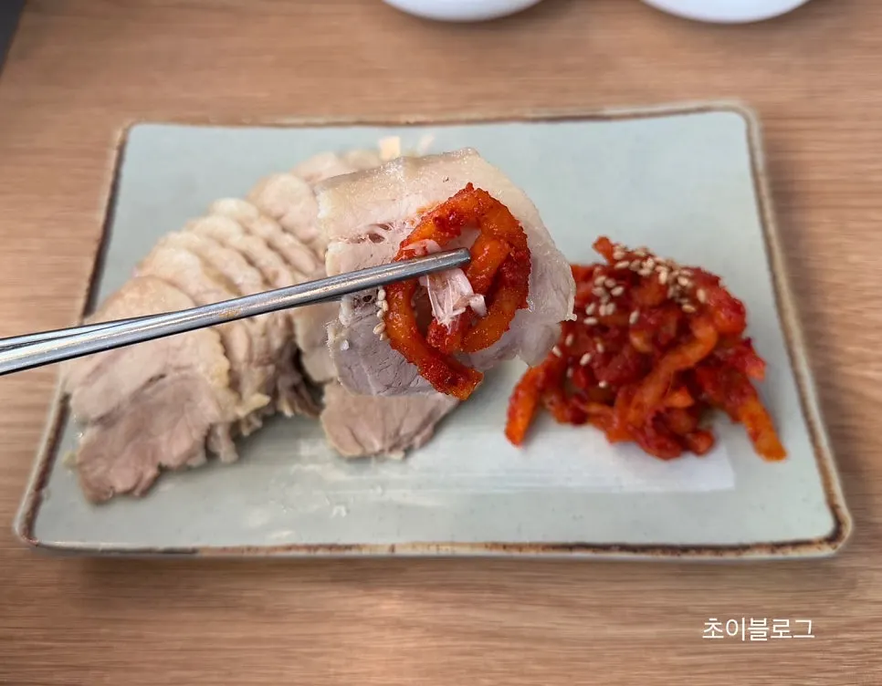 Mini bossam served with radish kimchi