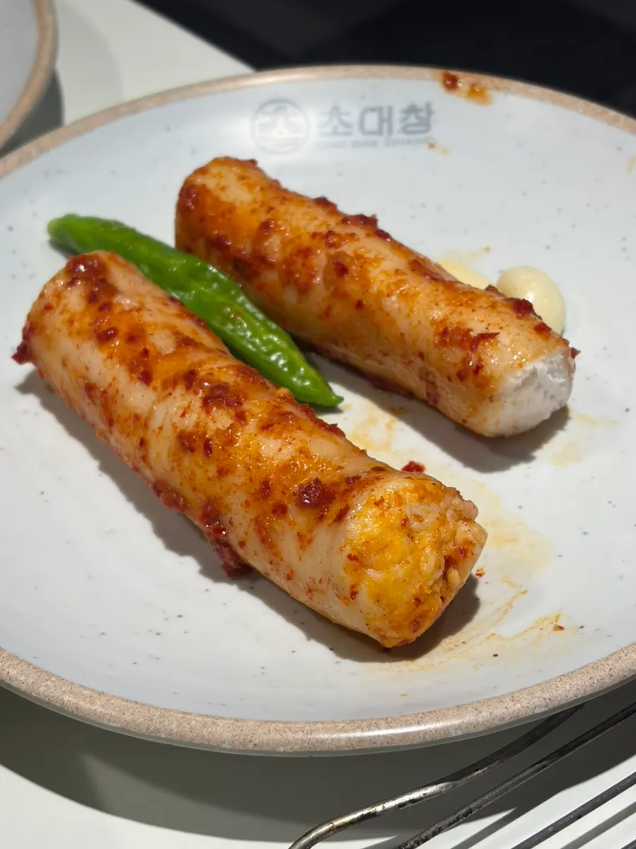 A single portion of Chodaechang's spicy daechang