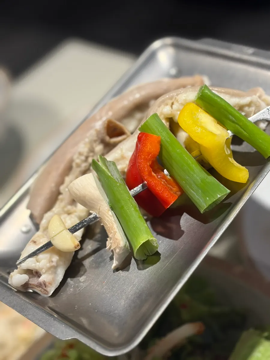 A portion of galbisal served with kkwari-gochu peppers