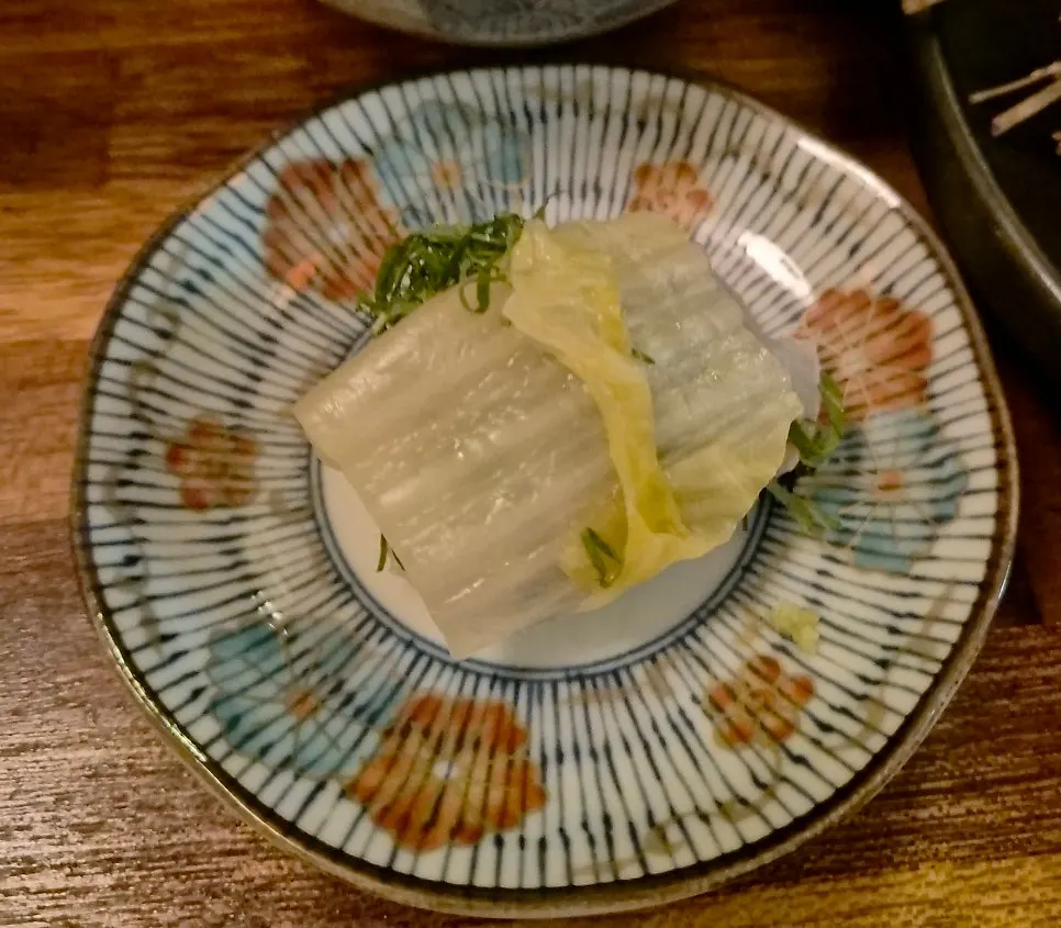 Salt gimbap topped with flounder and aged kimchi