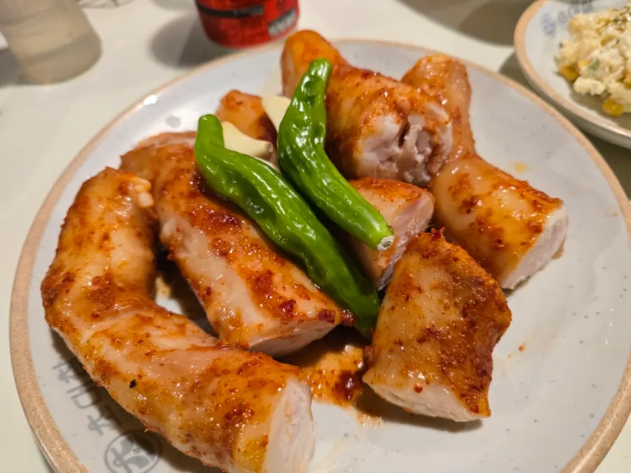 Three servings of daechang served on a plate