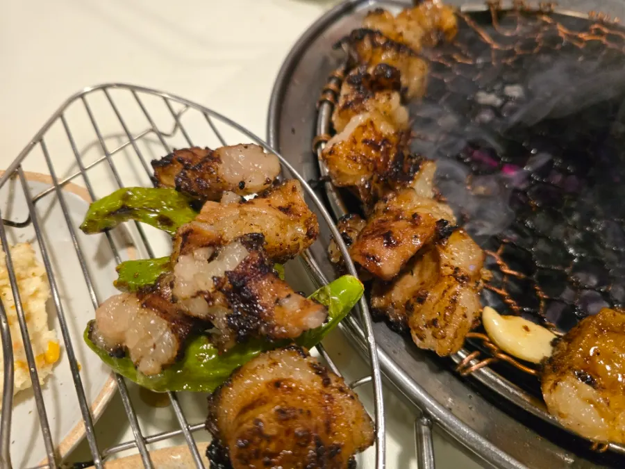 Grilled daechang set up as a drinking side dish