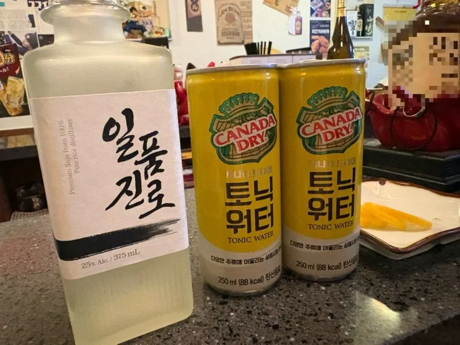 일품진로 25와 토닉워터, 레몬 슬라이스 조합