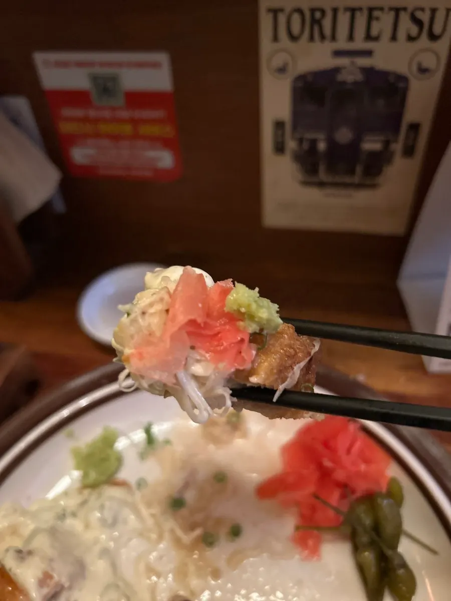 Cross-section of crispy fried chicken nanban