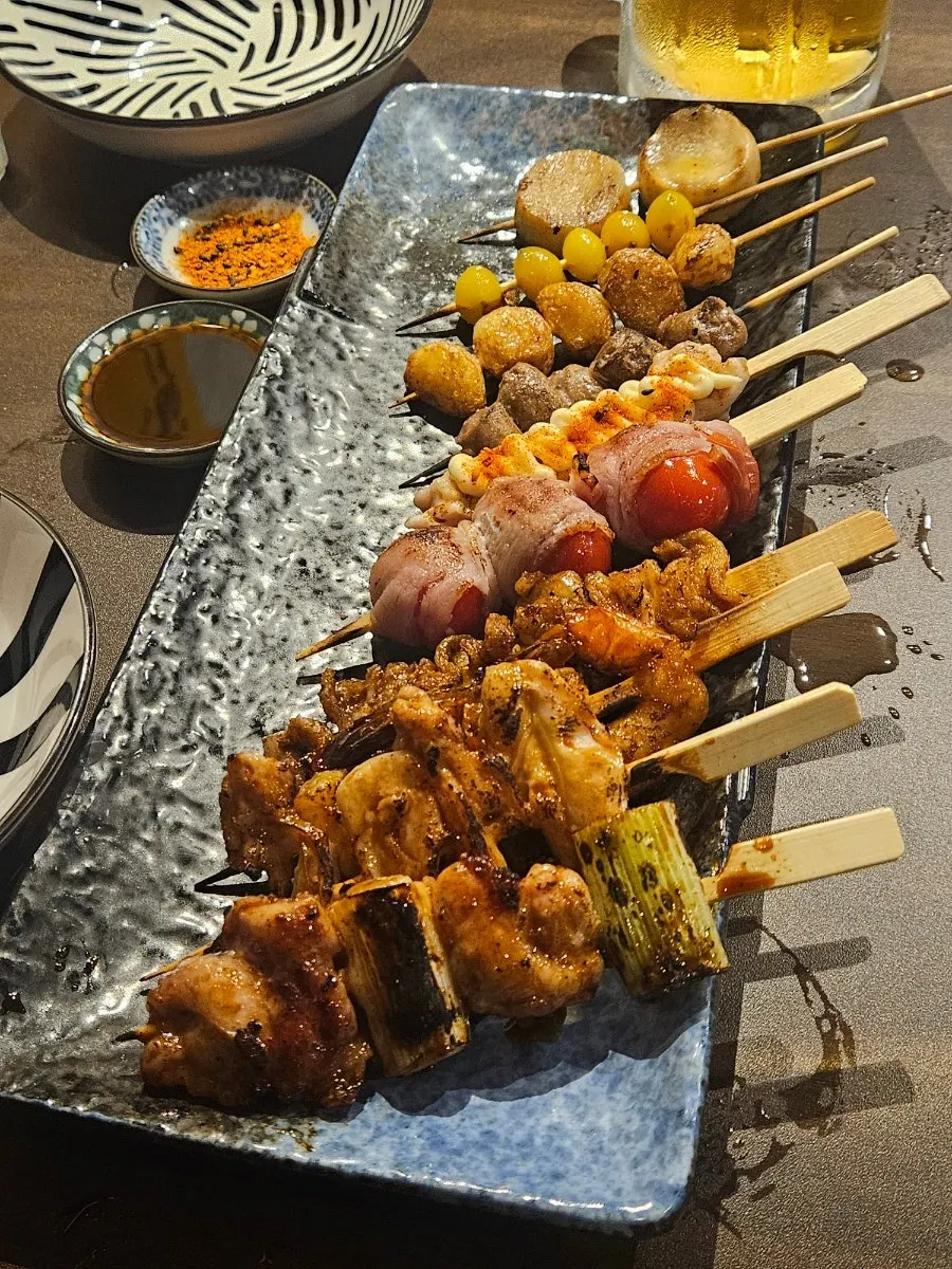A plate of Kaken's 10 kinds of skewers