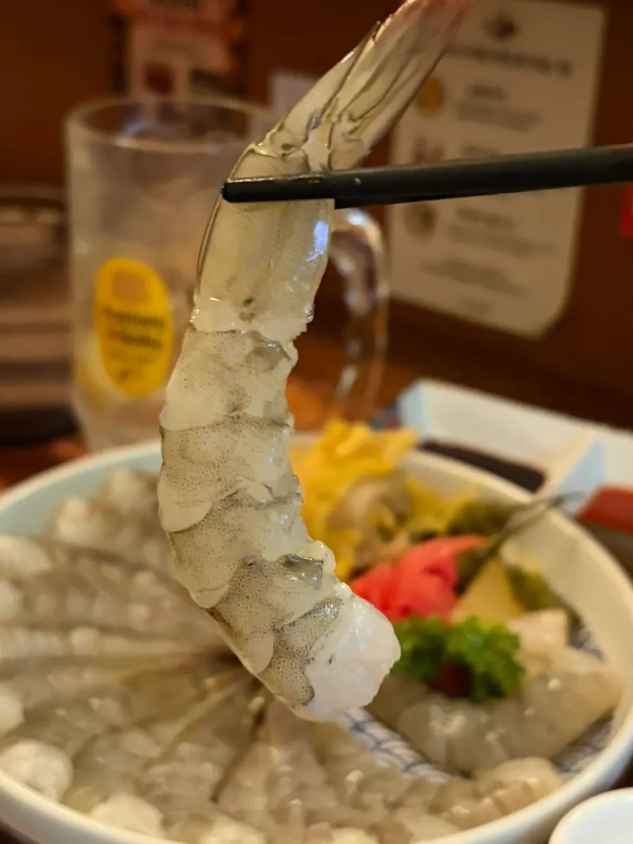 Shelled raw shrimp sashimi arranged neatly