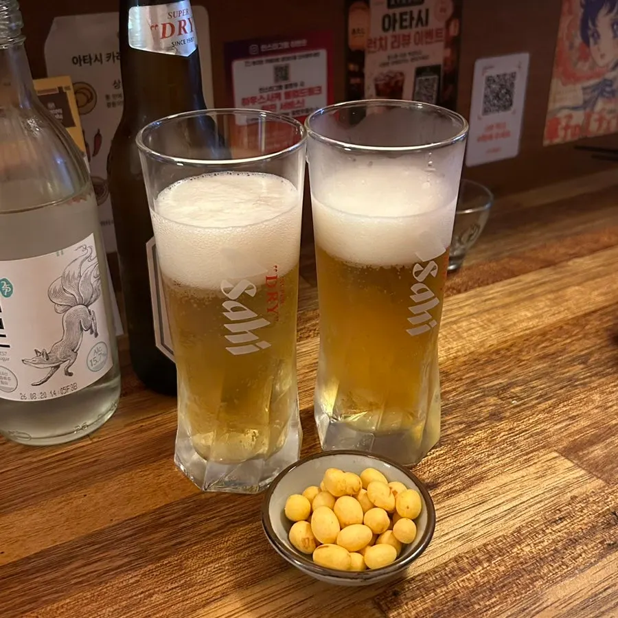 아사히 병맥주와 잔