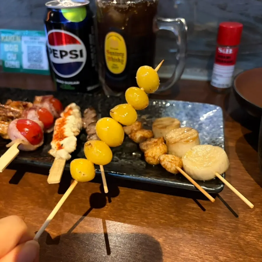 Chicken tenderloin skewer topped with mayonnaise