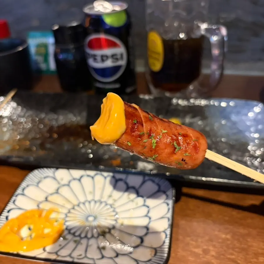 Cheese sausage served with spicy mayo sauce