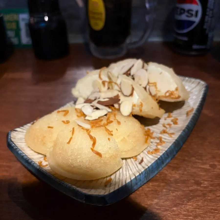 Freshly fried ice cream tempura