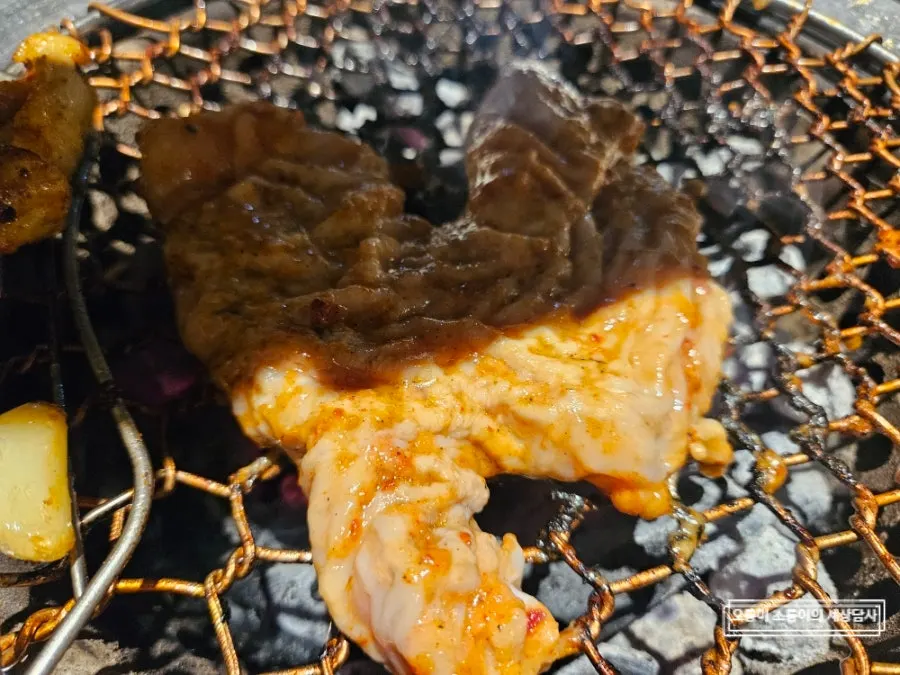 Grilled teuk-yang showing its layered texture