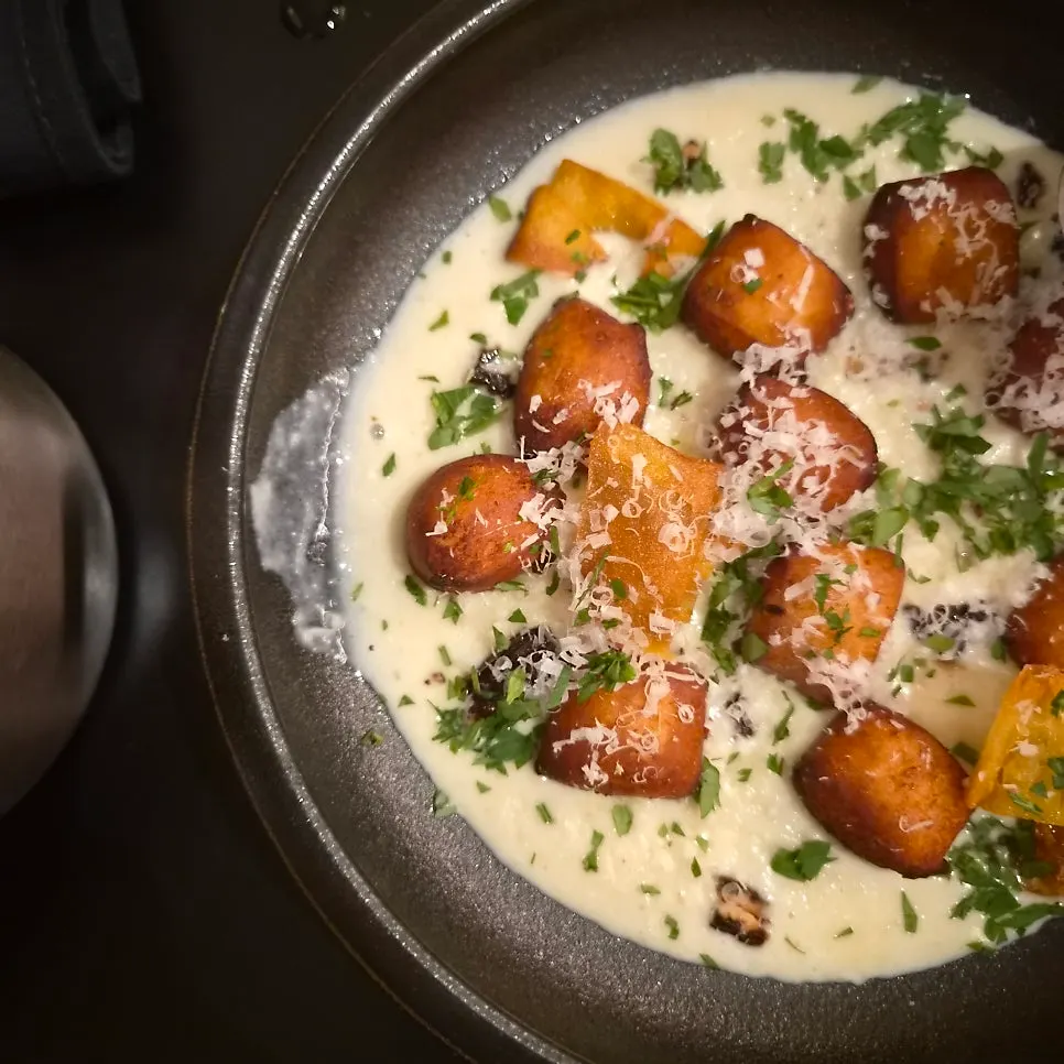 A plate of red potato blue cheese gnocchi