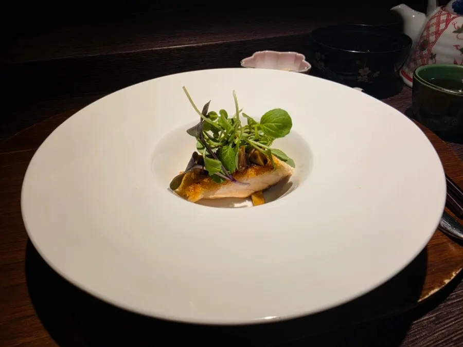 Danya's salmon steak with mushrooms in balsamic sauce