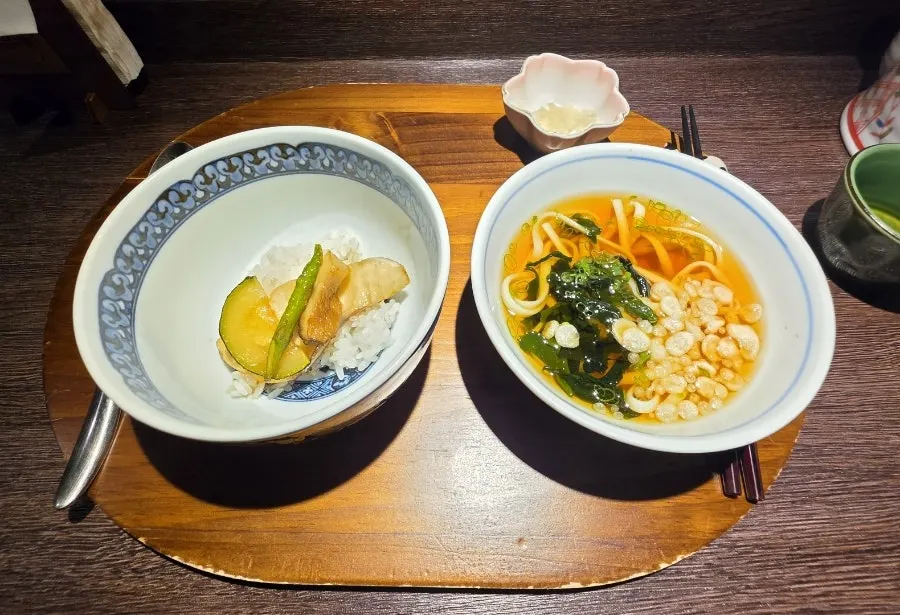 Braised sea bream rice bowl and cold udon at Danya's dinner