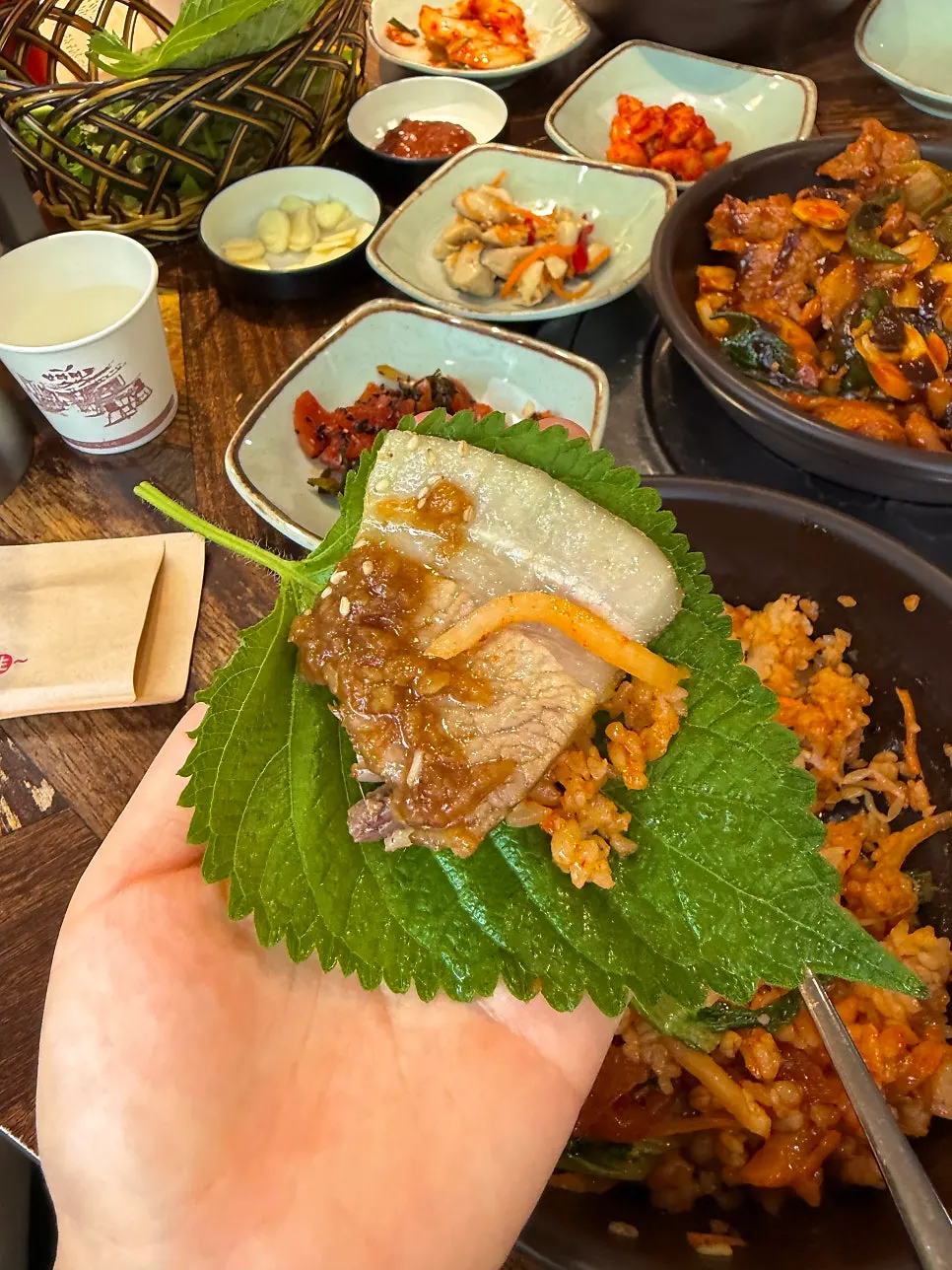 Vertical photo of the barley rice set as a family meal