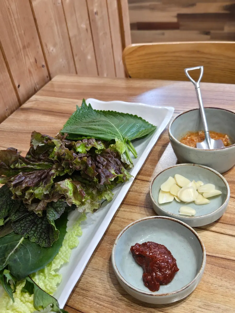 Full spread of black garlic ssambap