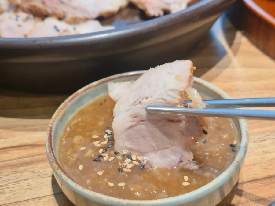 Garlic sauce served alongside the boiled pork