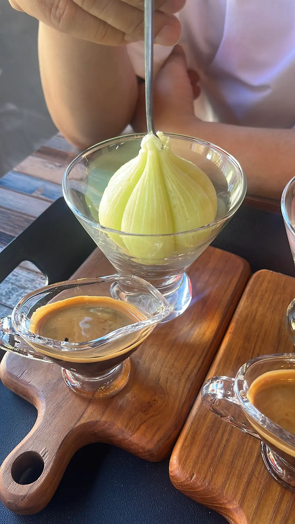 Garlic-shaped bingsu served with espresso