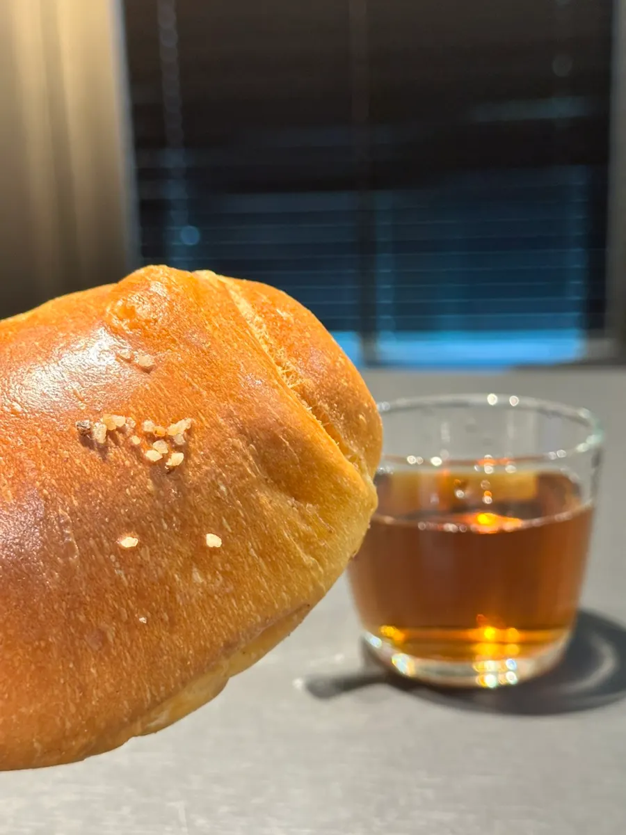 Garlic salt bread eaten with coffee
