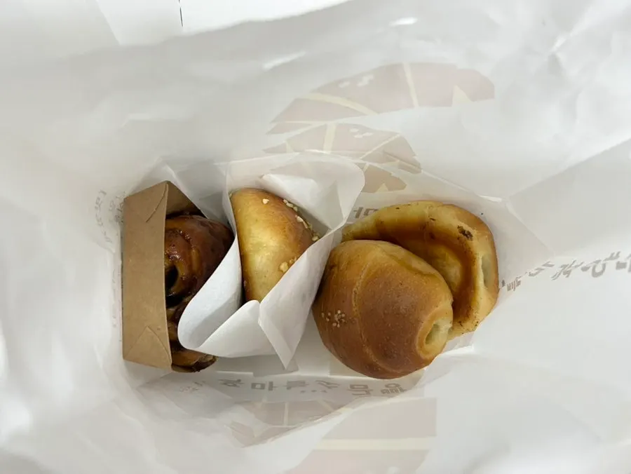 Takeaway bag of salt bread from the shop