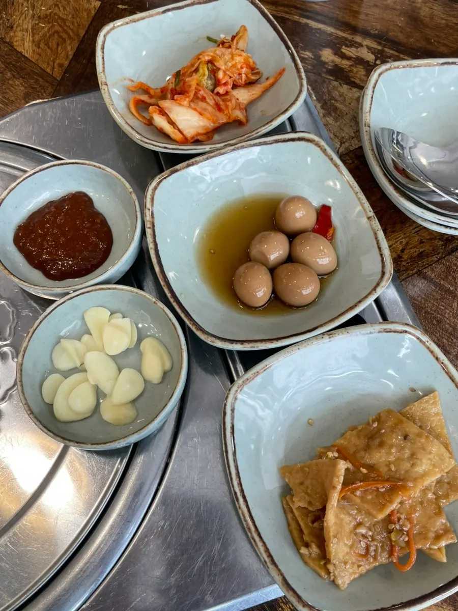 Table set with the banchan side dishes