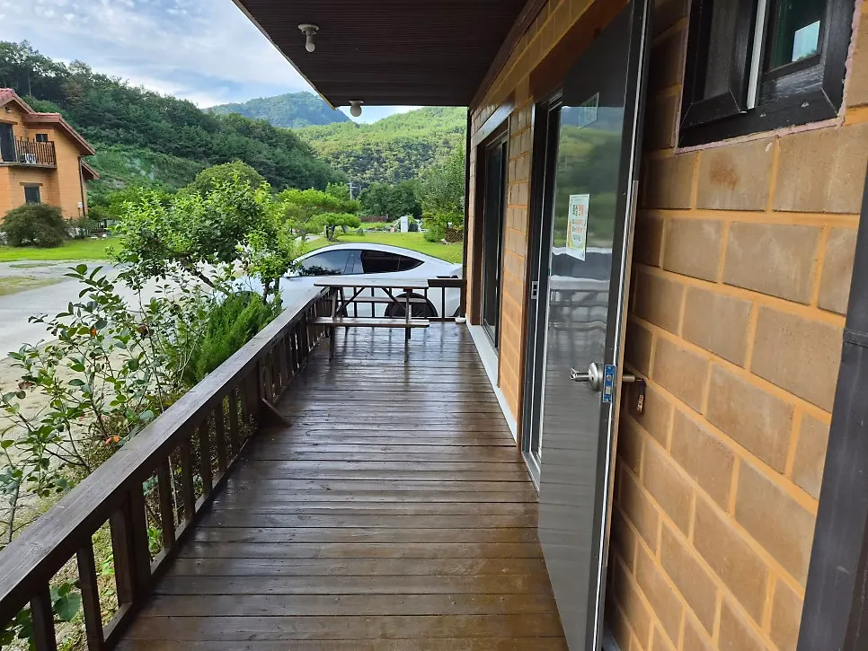 Terrace space with a table in front of the room