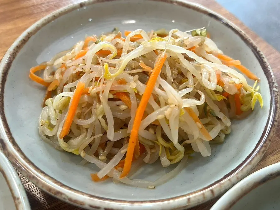 Plate of namul side dishes to mix with barley rice