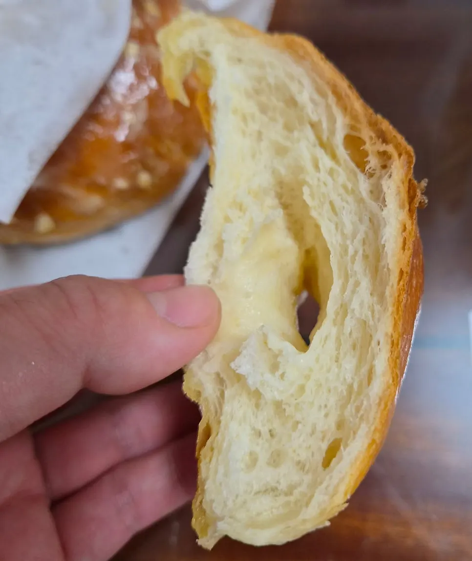 Original salt bread with a bite taken out