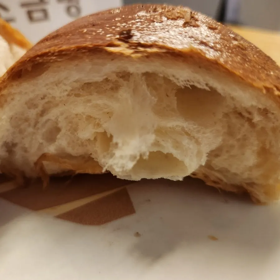 Original salt bread pulled apart along the grain