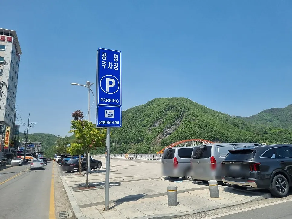 단양 구경시장 주변 주차 안내 모습