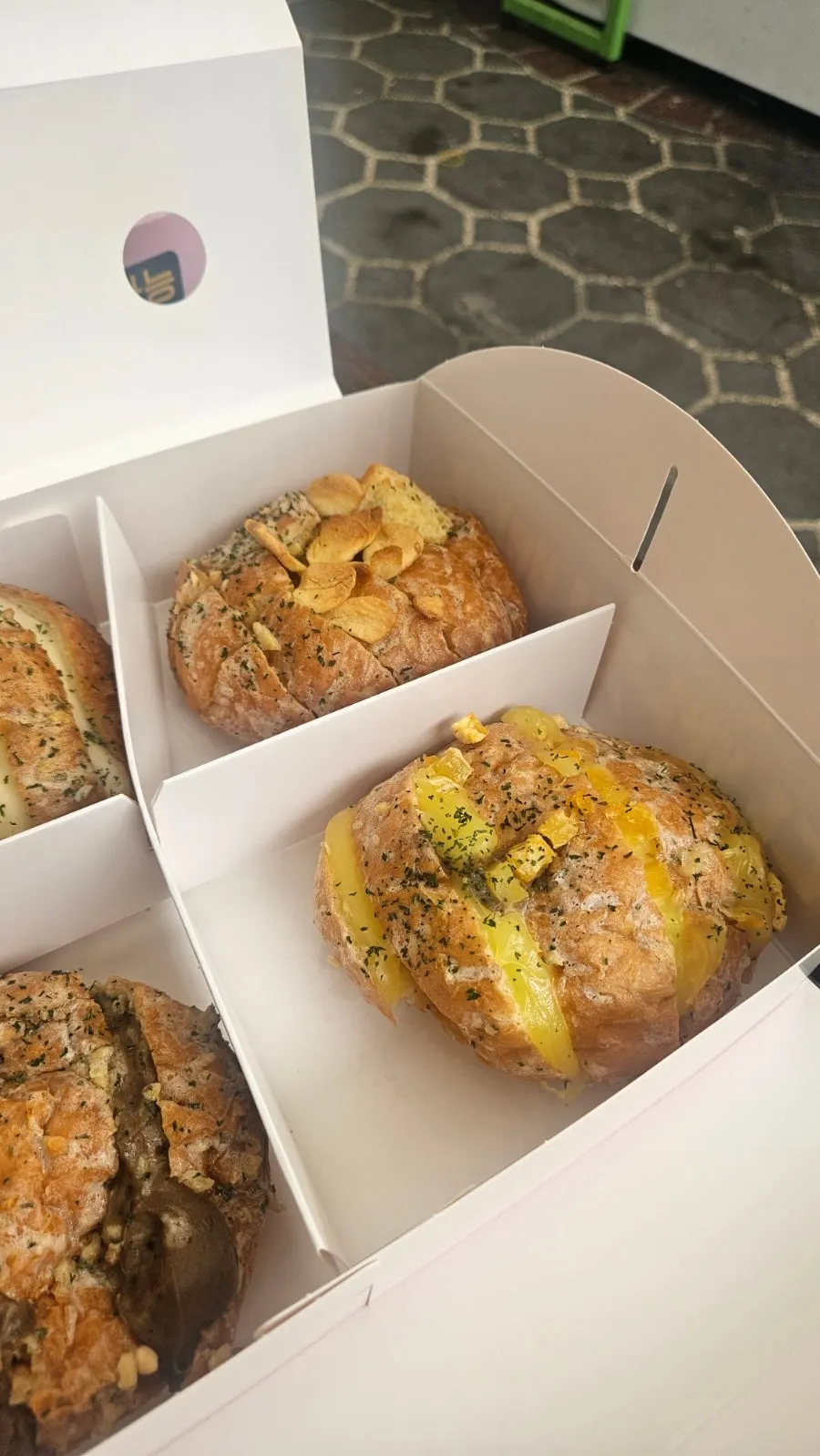 Cross-section of a bitten Danyang garlic bread