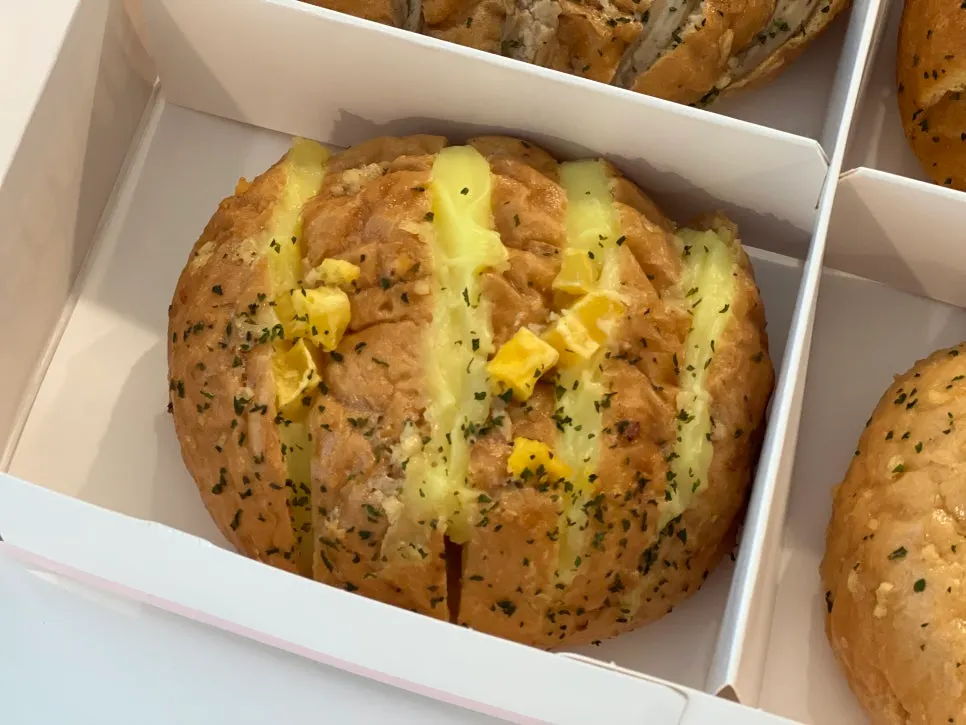 Inside of the sweet potato custard garlic bread