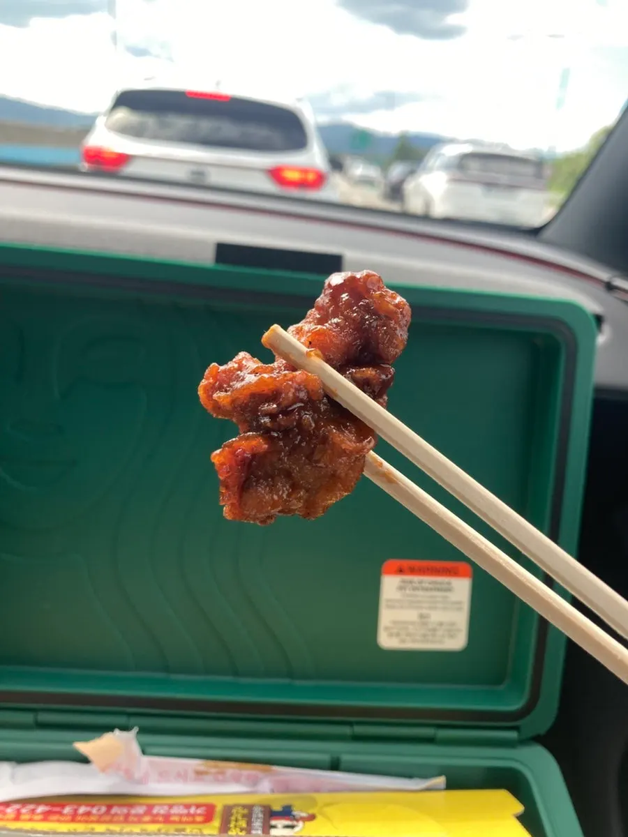 Leftover dakgangjeong packed back up