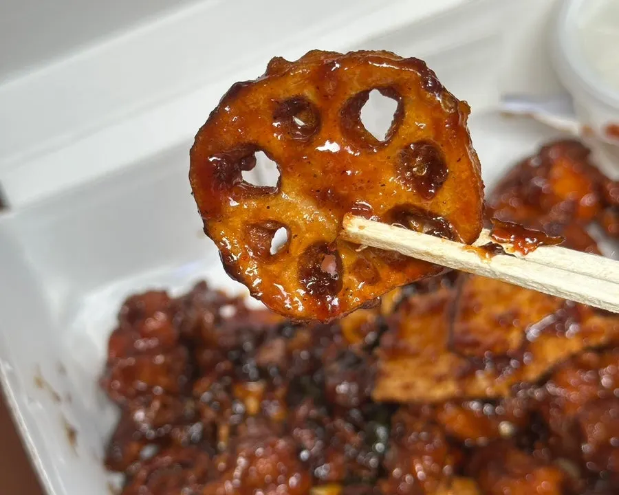 Potato and lotus root inside the fried chicken box