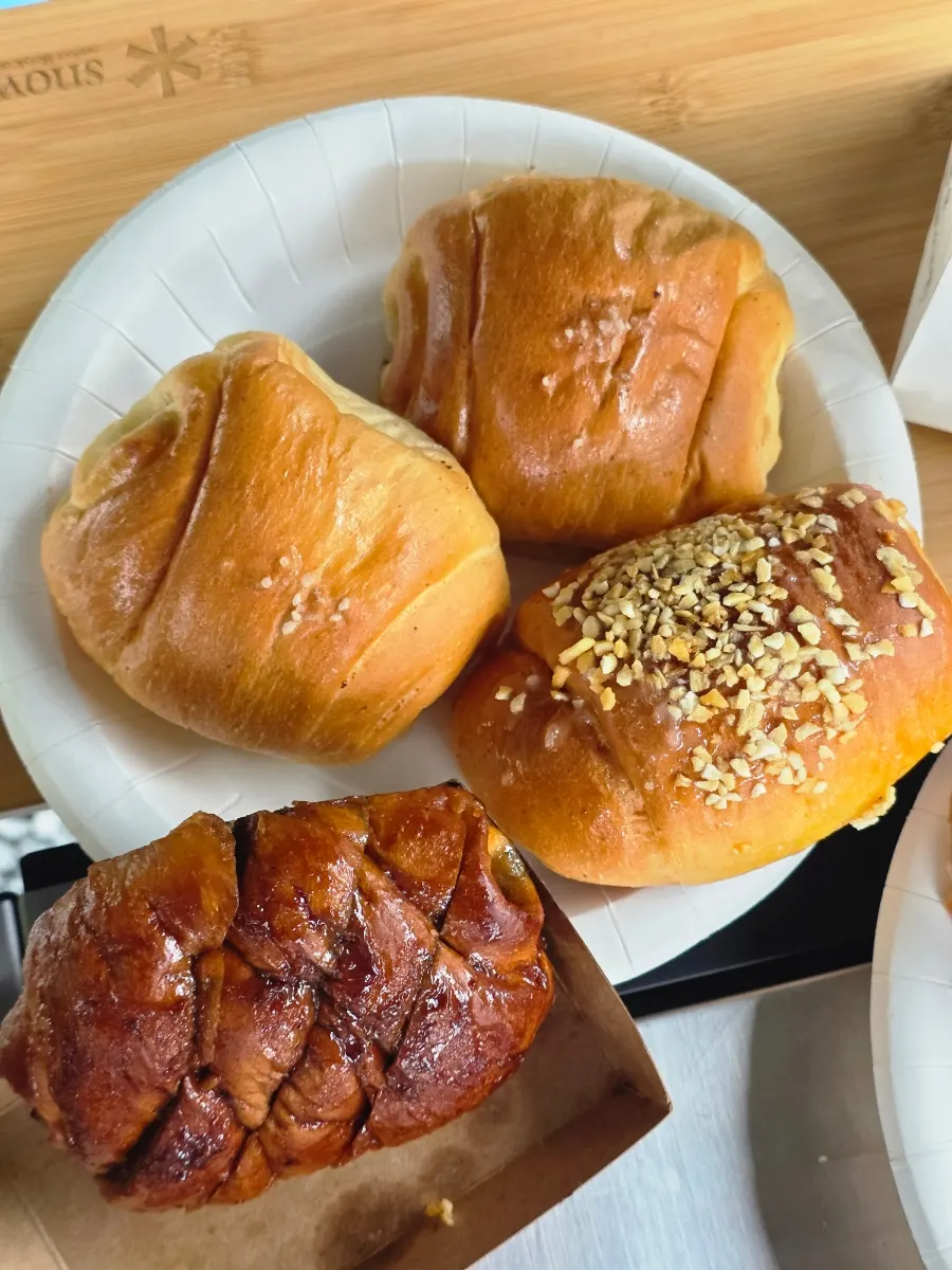 Four flavors of salt bread lined up