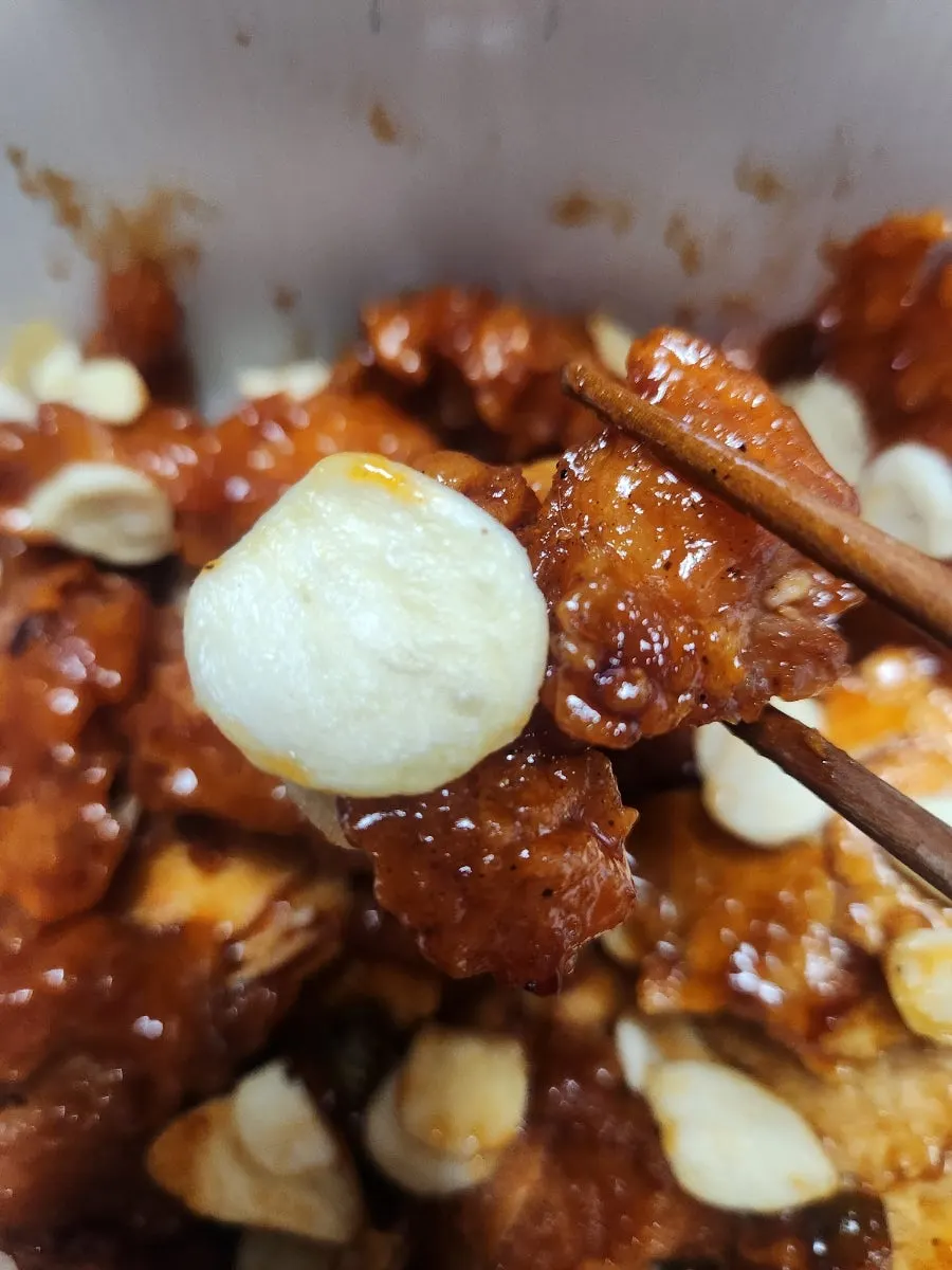 Dakgangjeong and nurungji taken straight from the fridge