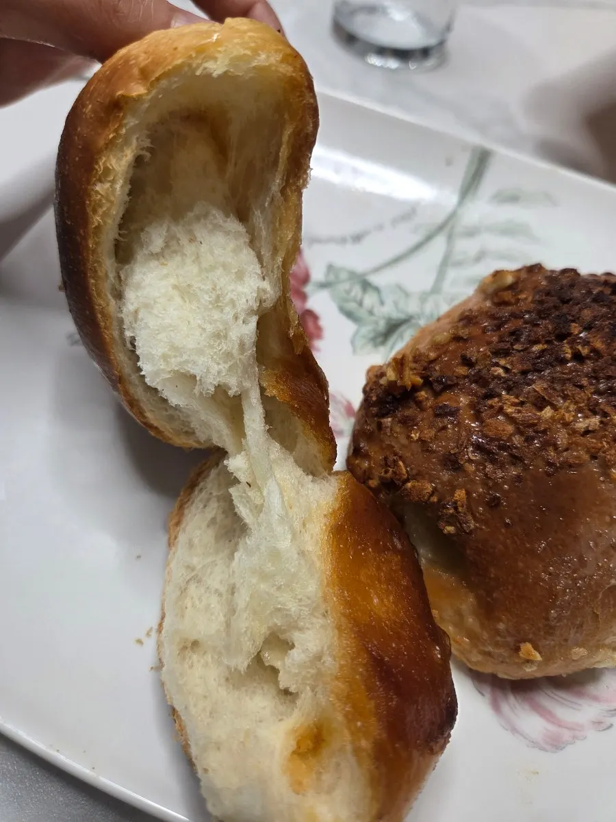 Cross-section of the crisply reheated salt bread