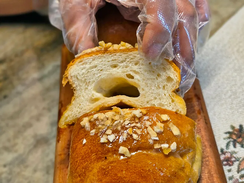 Four kinds of salt bread: black garlic, streusel, original, and garlic