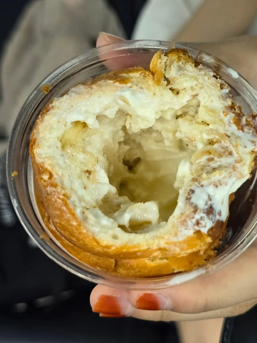 Sanghamokjang ice cream on top of a salt bread
