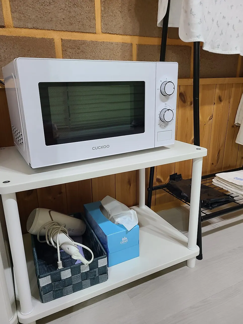 Kitchen appliances and refrigerator in the room