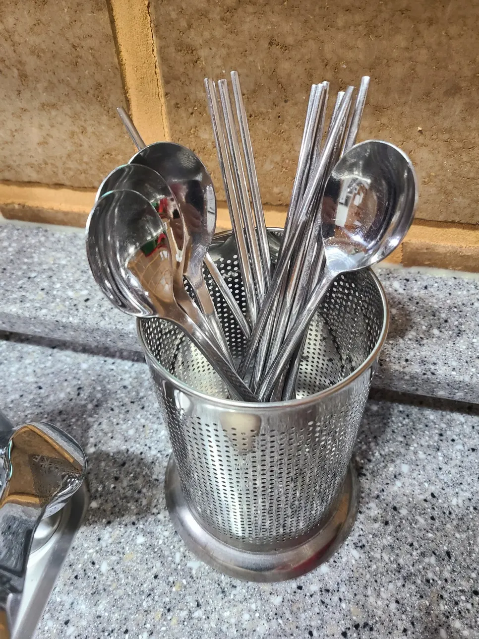 Shining utensils, plates, and other kitchenware