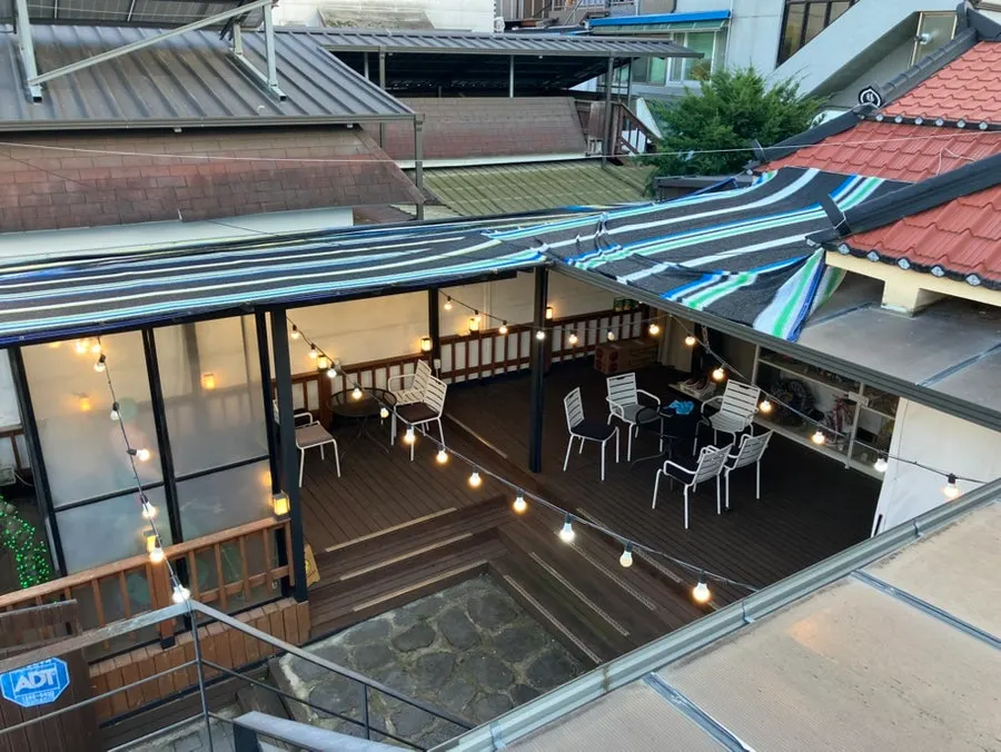 Café lighting after dark